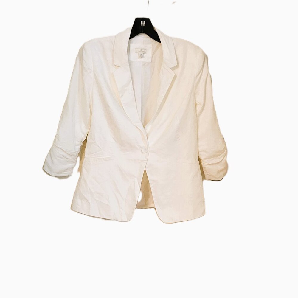Jules & Leopold 3/4 Sleeves Linen-Blend Blazer - White - Picture 2 of 5